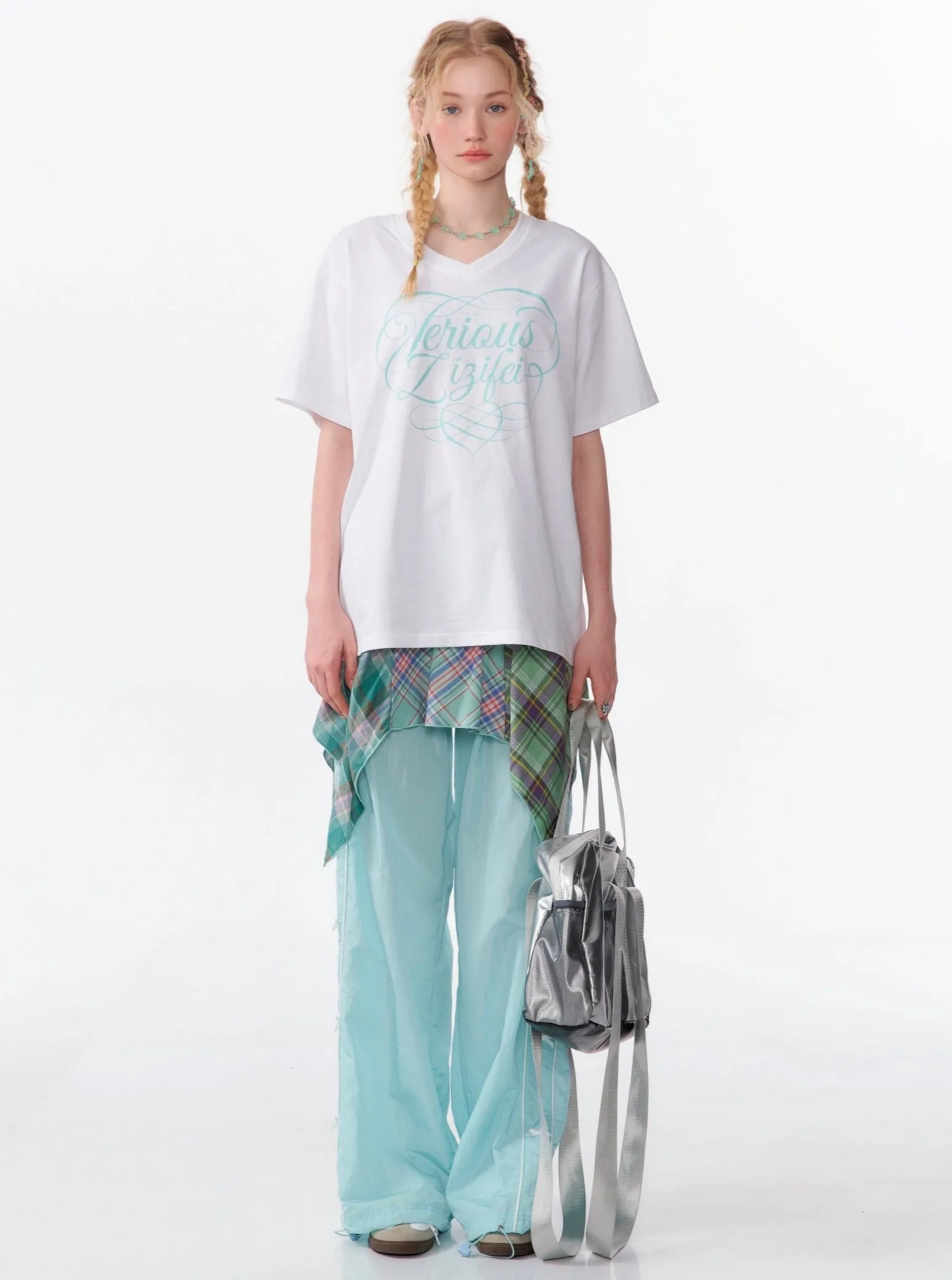 Irregular Check Midi Skirt