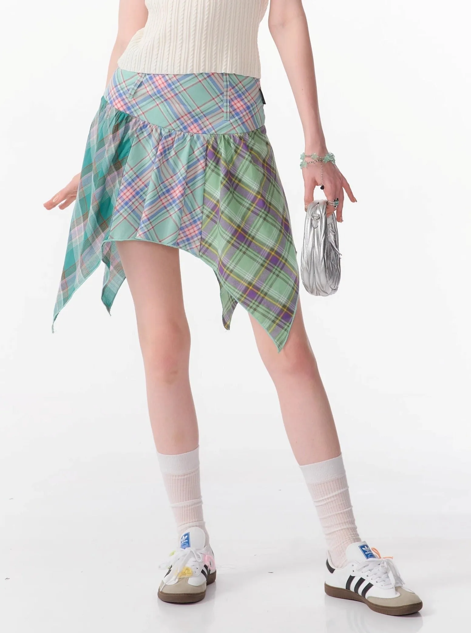 Irregular Check Midi Skirt