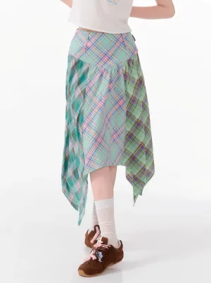 Irregular Check Midi Skirt