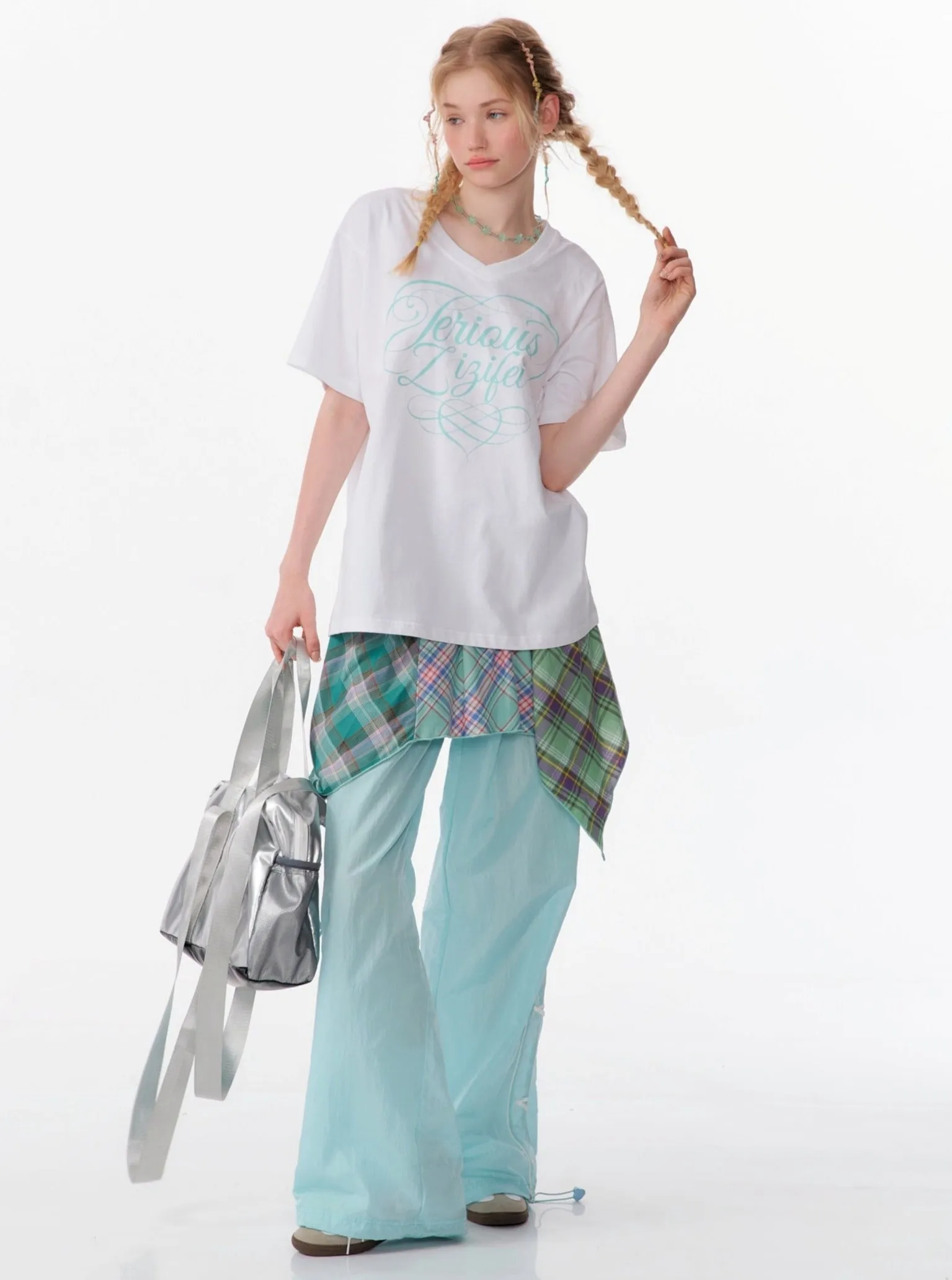 Irregular Check Midi Skirt