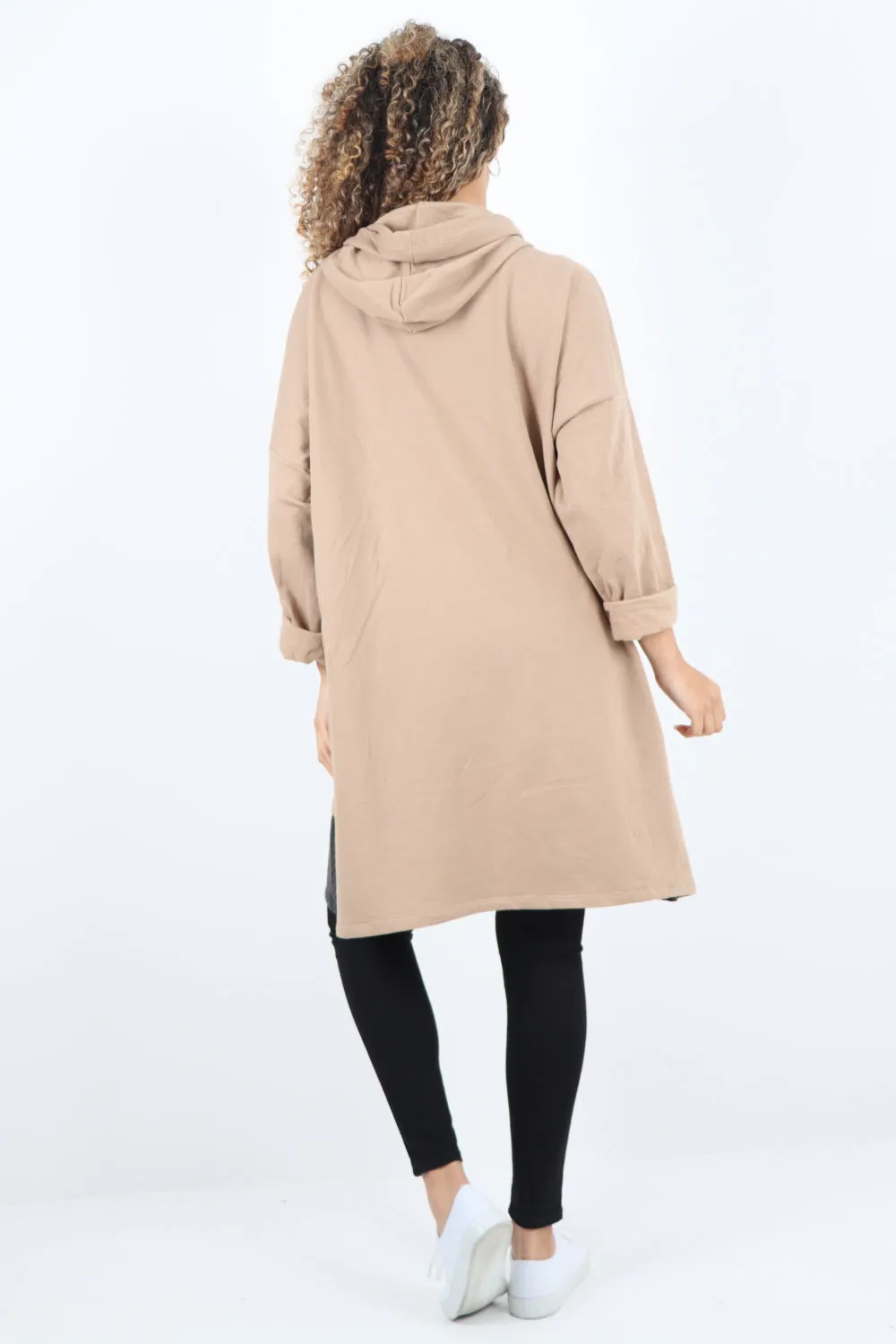 Italian PU Leather Pockets Hooded Tunic Top