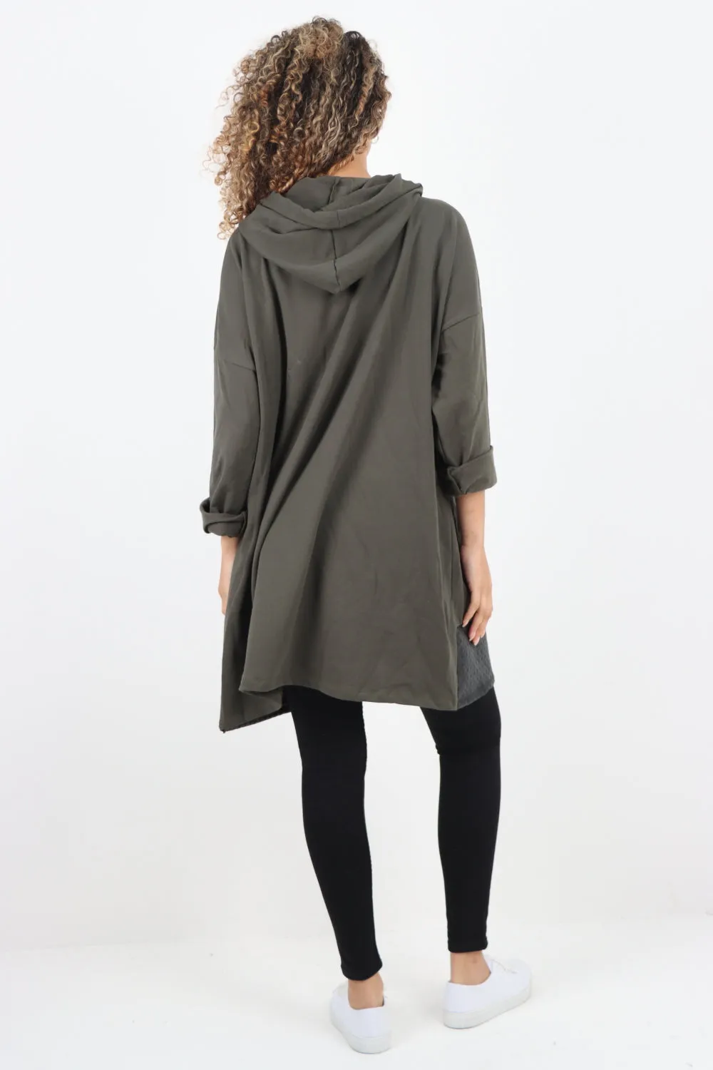 Italian PU Leather Pockets Hooded Tunic Top