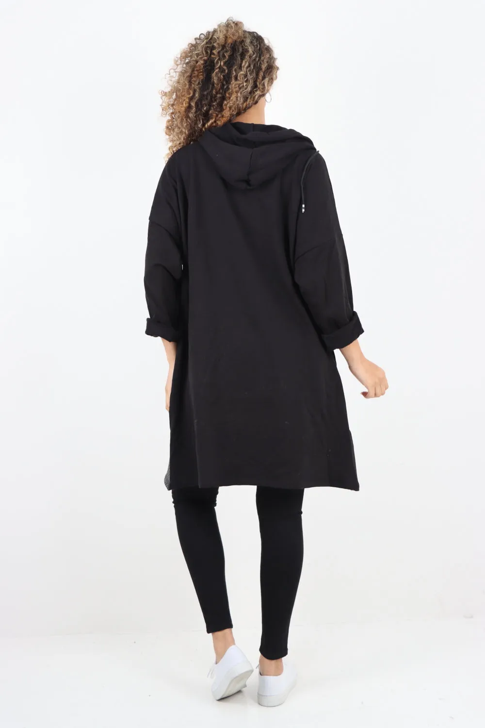 Italian PU Leather Pockets Hooded Tunic Top