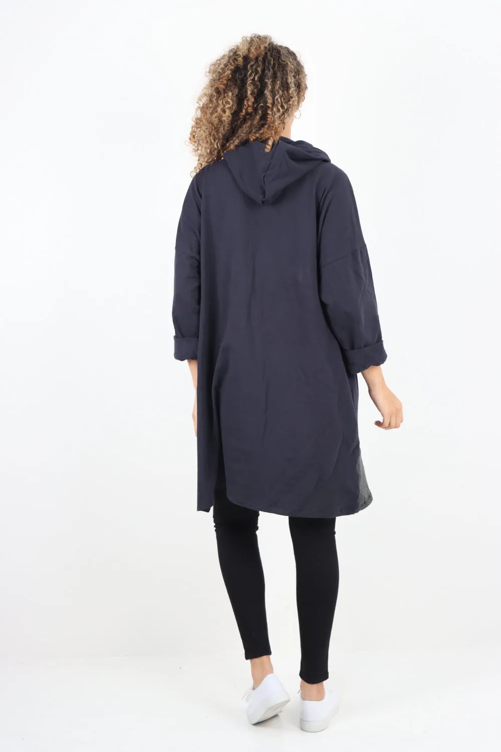Italian PU Leather Pockets Hooded Tunic Top