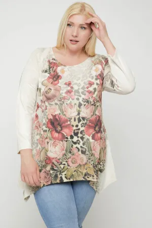 Ivory Geometric/tribal Sublimation Print Tunic Women's Top