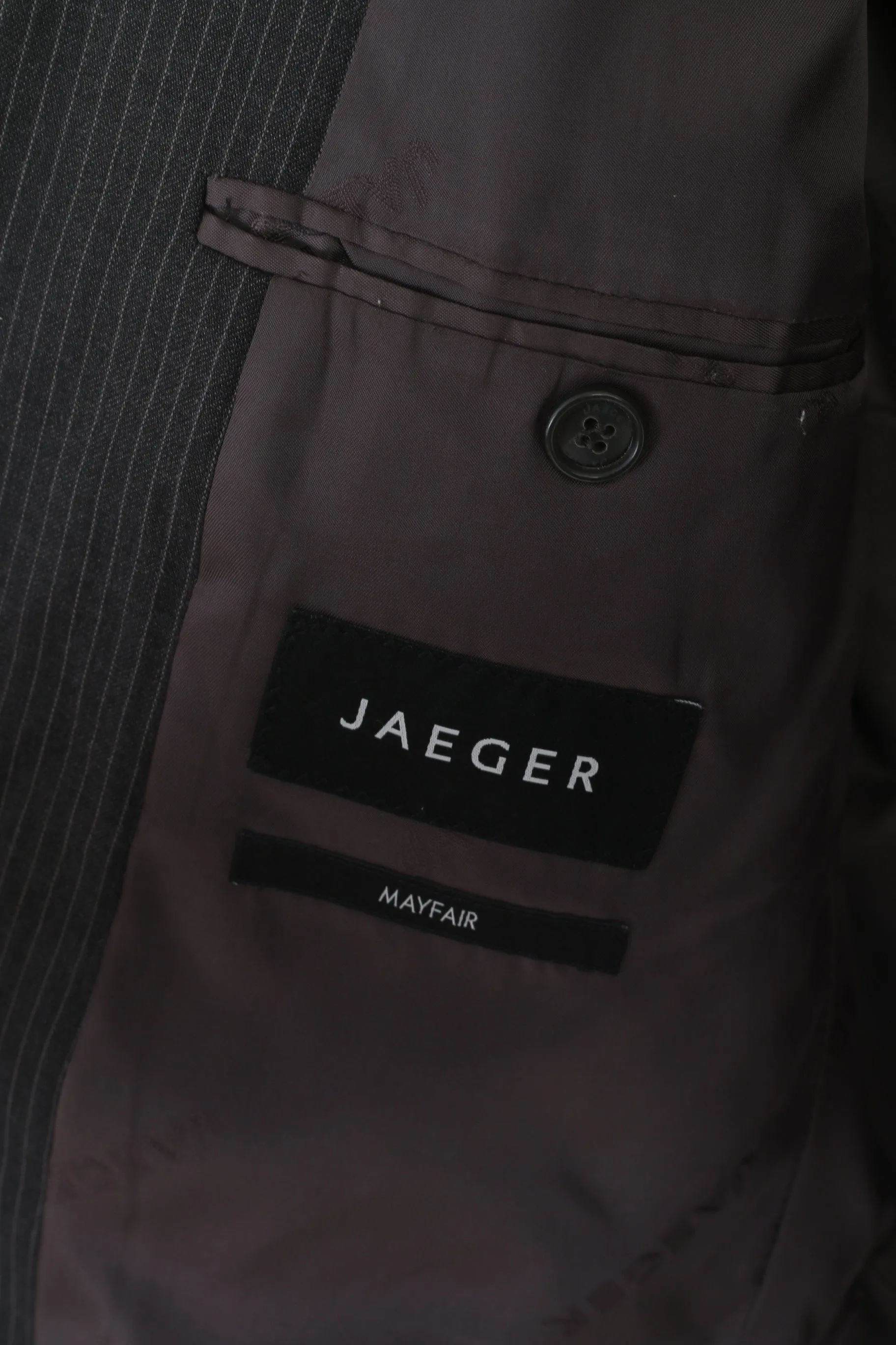 Jaeger Men 40 Blazer Gray Striped 100% Wool Single Breasted Mayfair Jacket