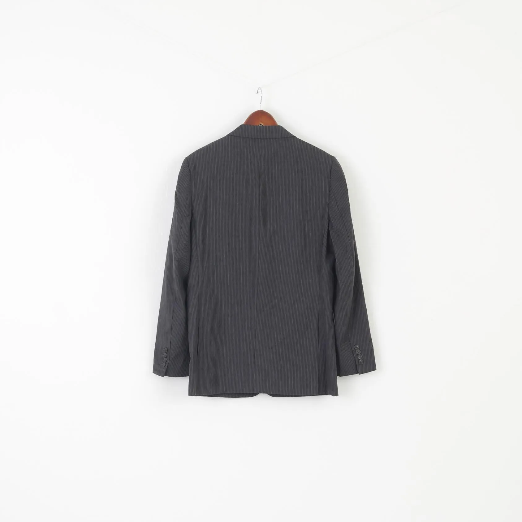 Jaeger Men 40 Blazer Gray Striped 100% Wool Single Breasted Mayfair Jacket