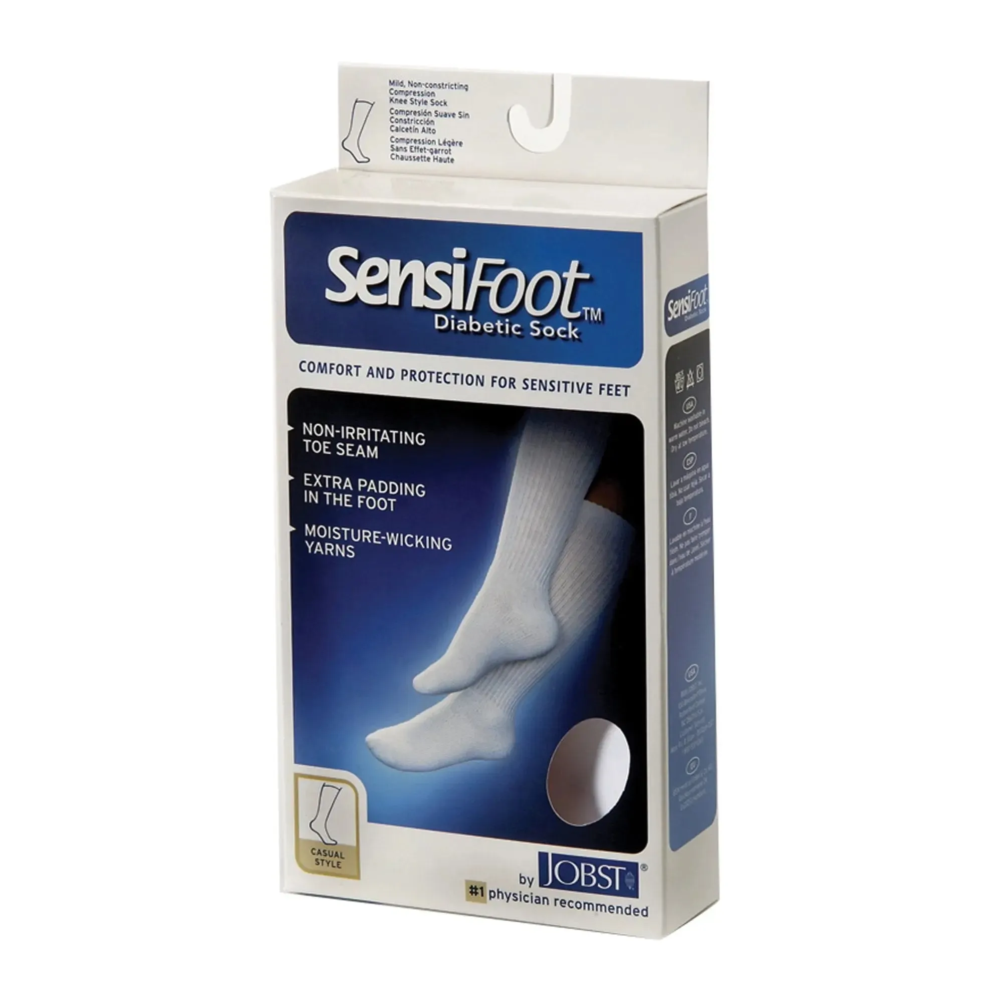 JOBST SensiFoot Diabetic Compression Socks, Knee High, White, Closed Toe, Medium