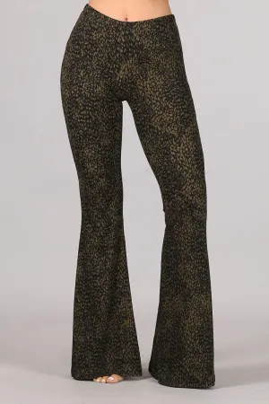 •JONI - DAPPLED OLIVE• ribbed stretch knit bell bottoms