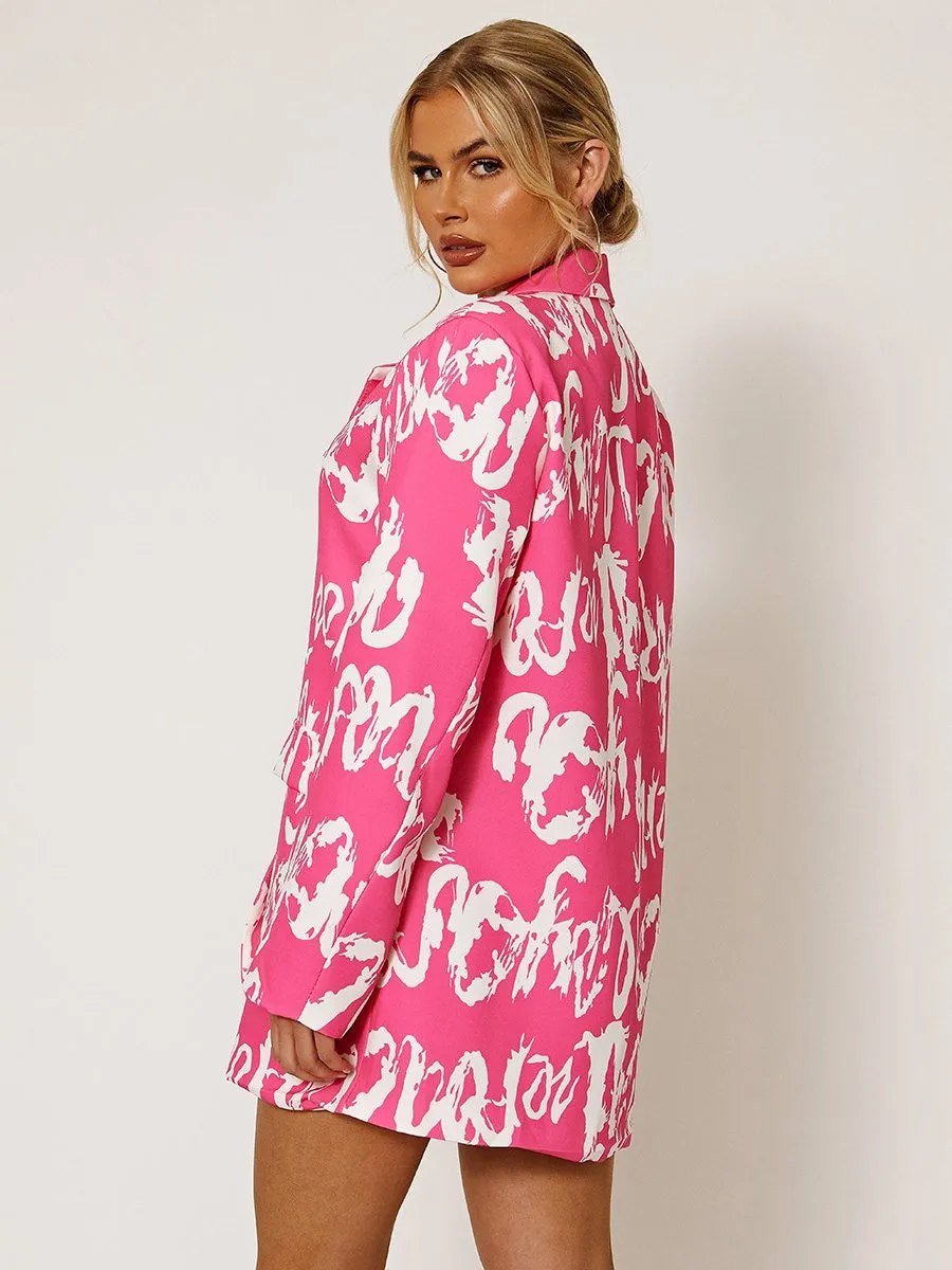 Kayla Graffiti Print Oversized Blazer Dress In Pink