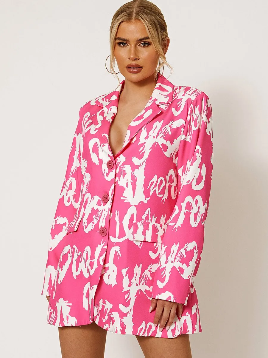Kayla Graffiti Print Oversized Blazer Dress In Pink