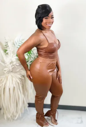 Kemi High Waist- Pants (Brown)