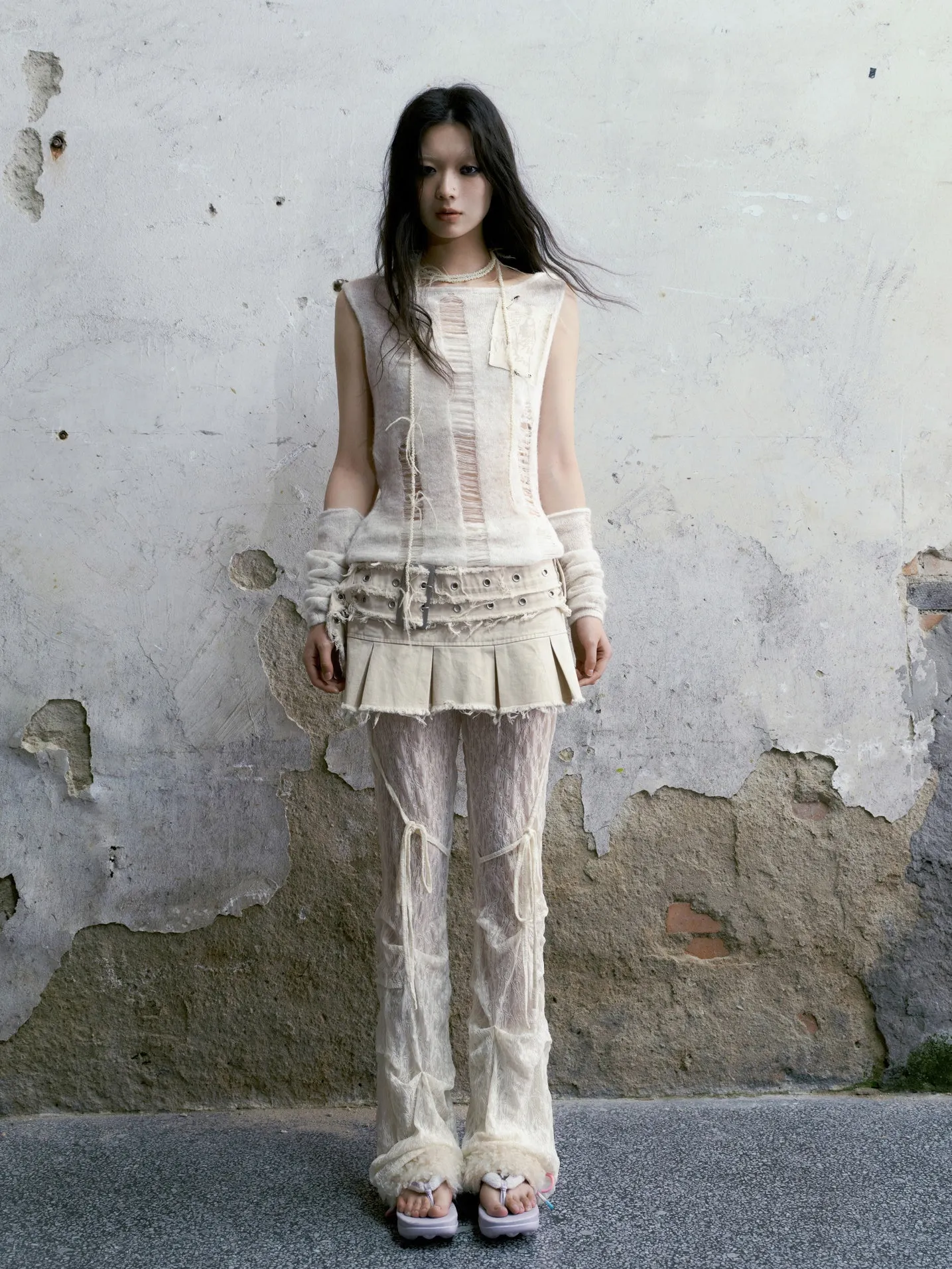Lace Pleated Flared Pants