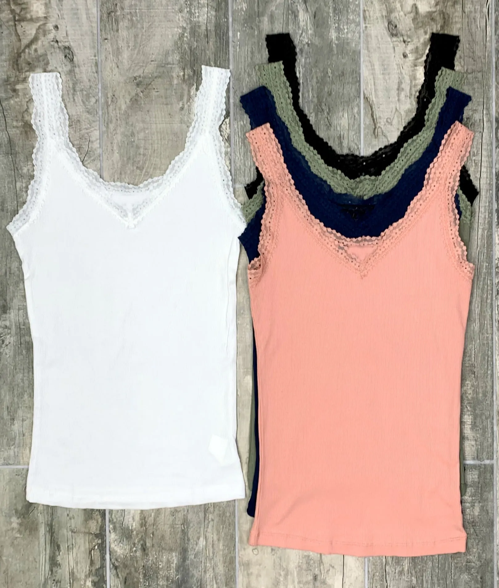 Lace Ribbed V-Neck Tank