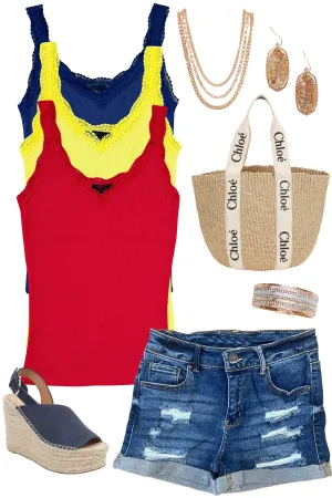 Lace Ribbed V-Neck Tank