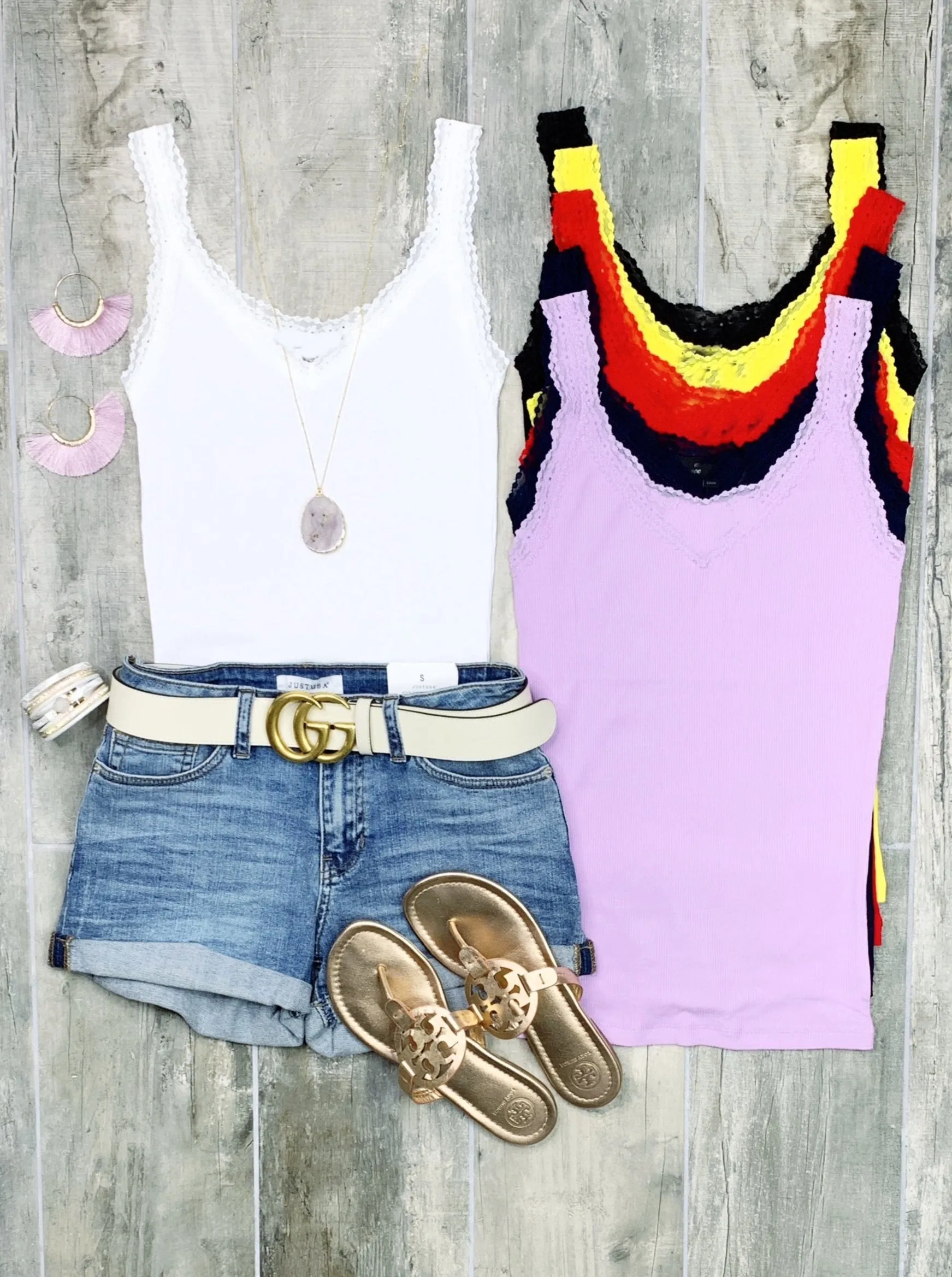 Lace Ribbed V-Neck Tank