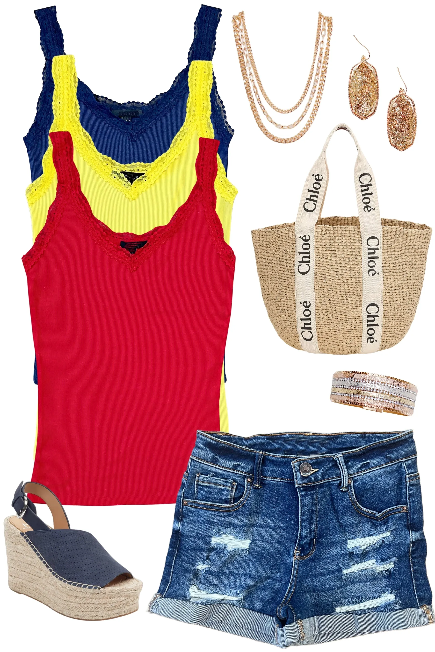 Lace Ribbed V-Neck Tank