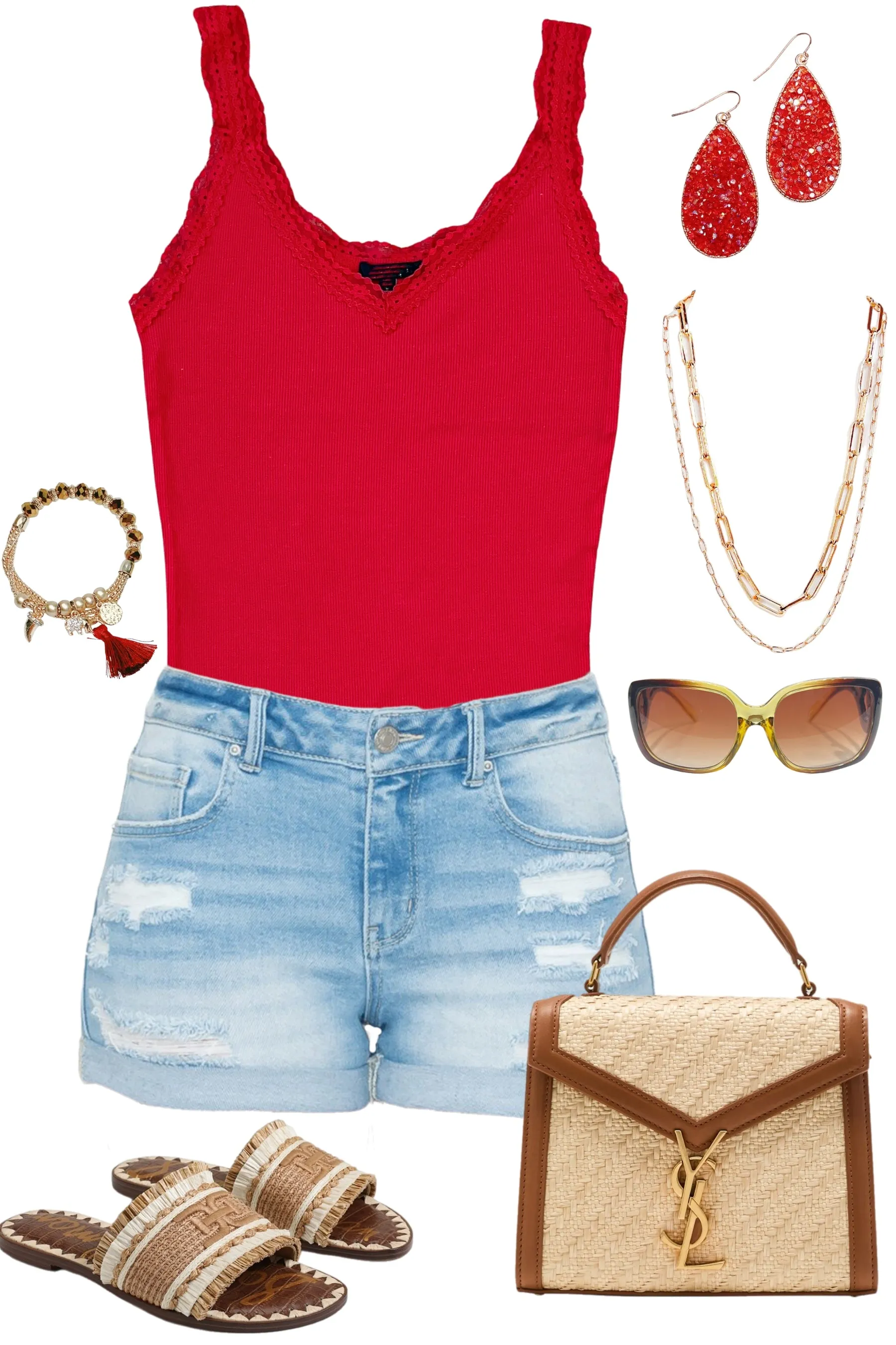 Lace Ribbed V-Neck Tank