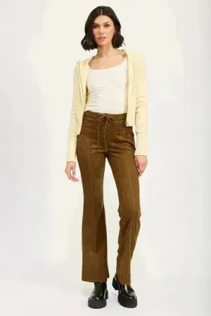 Lace Up Suede Flared Pants