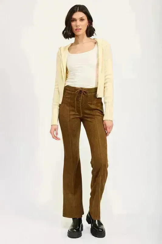 Lace Up Suede Flared Pants