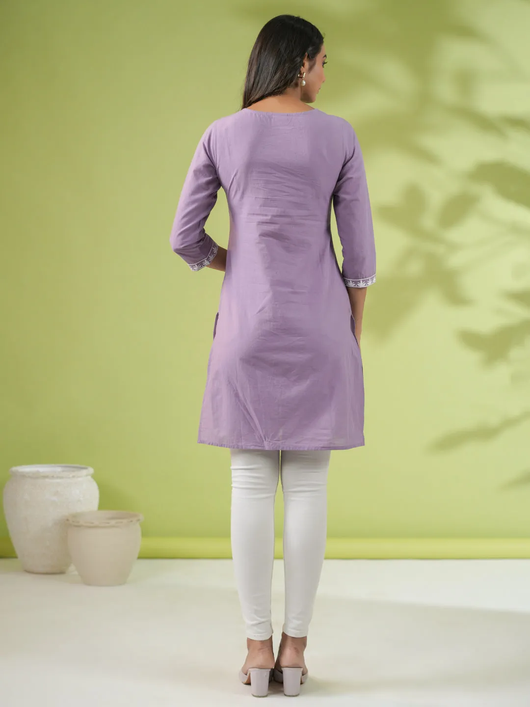Lavender Cotton Embroidered Tunic  - By Janasya