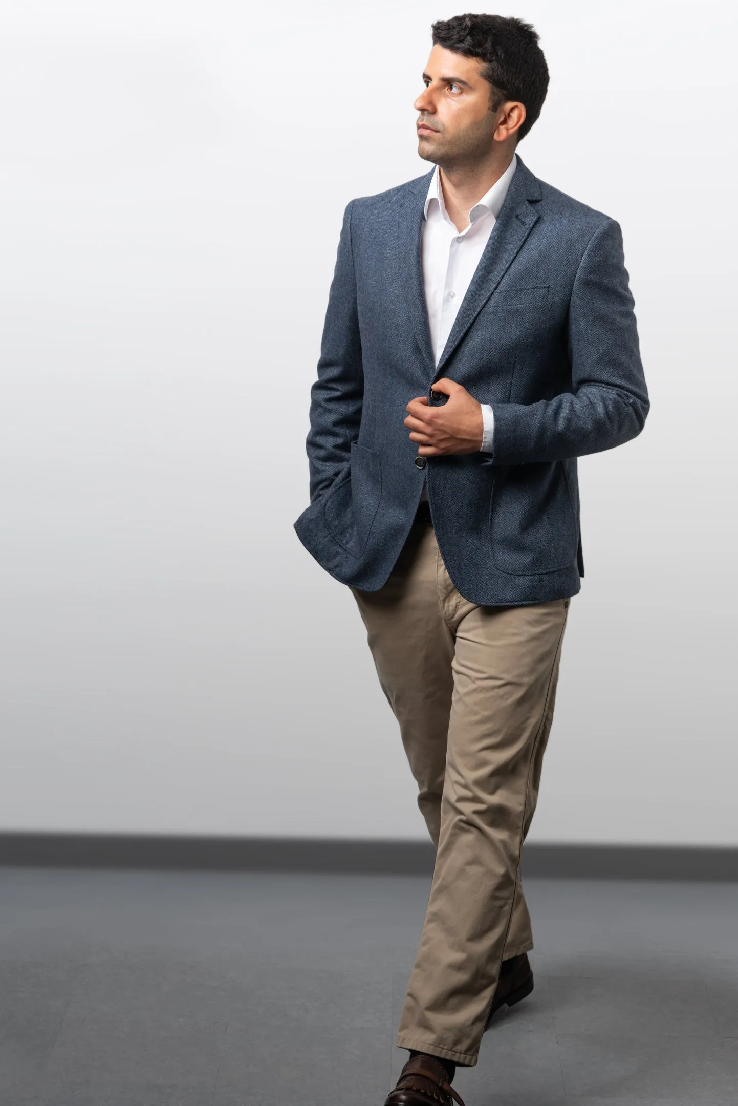 Light Blue Herringbone Wool Blazer