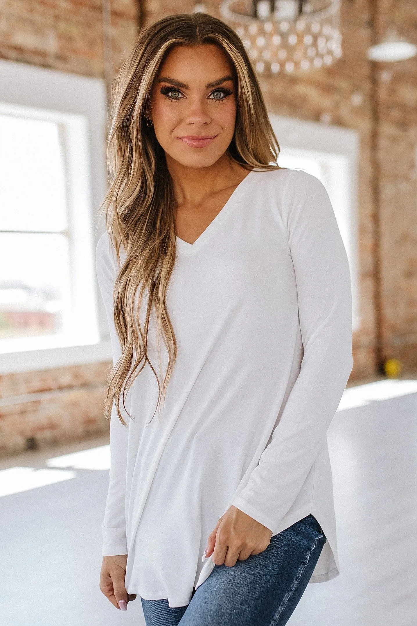 Long Sleeve V-Neck Swing Tunic | S-3XL