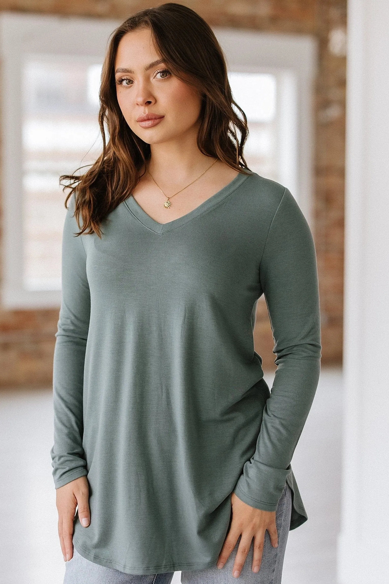 Long Sleeve V-Neck Swing Tunic | S-3XL
