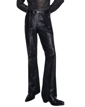 Mens Black Flared Leather Pants