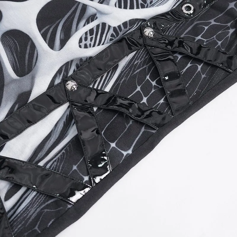 Men's Punk Skeleton Patent Leather Splice Tank Top