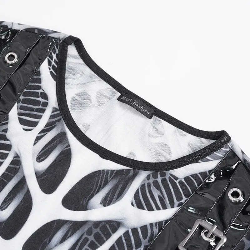 Men's Punk Skeleton Patent Leather Splice Tank Top