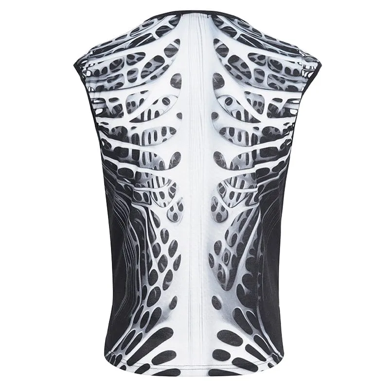 Men's Punk Skeleton Patent Leather Splice Tank Top