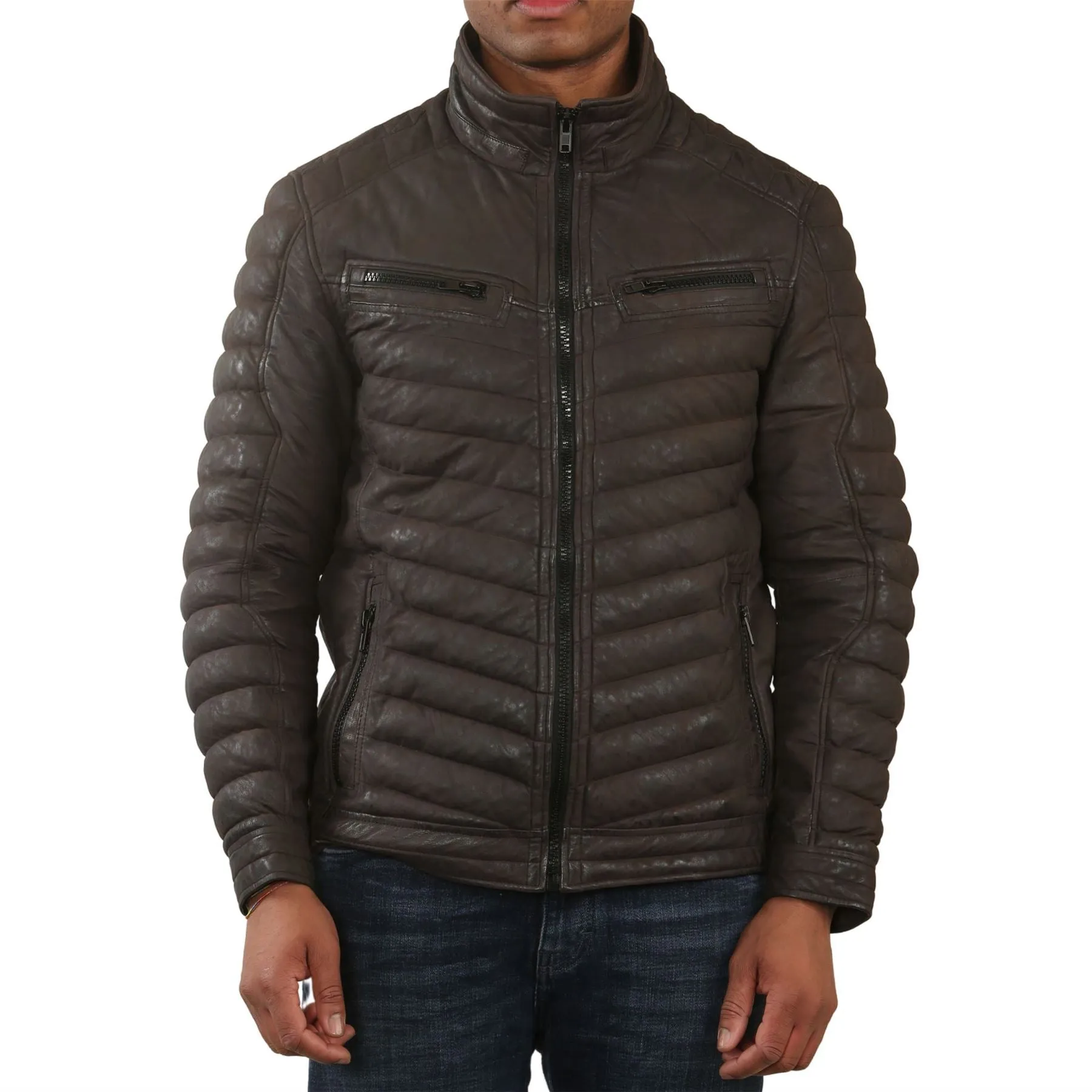 Men's Quilted Puffer Soft Napa Leather Jacket