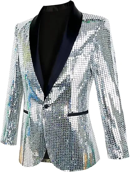 Men's Shiny Disco Pink Metallic Party Blazer