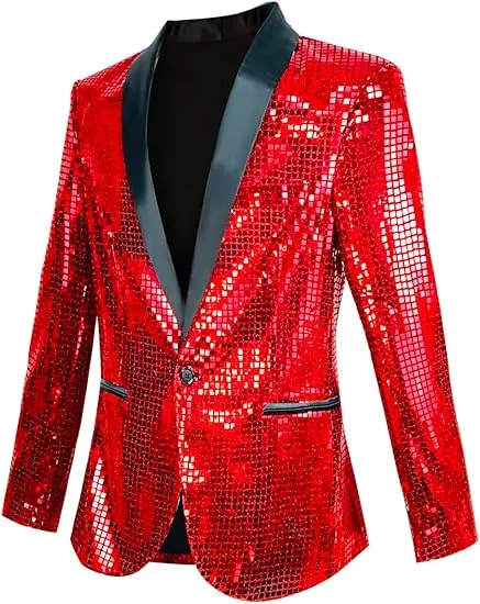 Men's Shiny Disco Pink Metallic Party Blazer