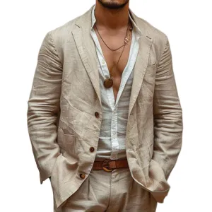 Men's Vintage Casual Single Breasted Linen Blazer 87471396K
