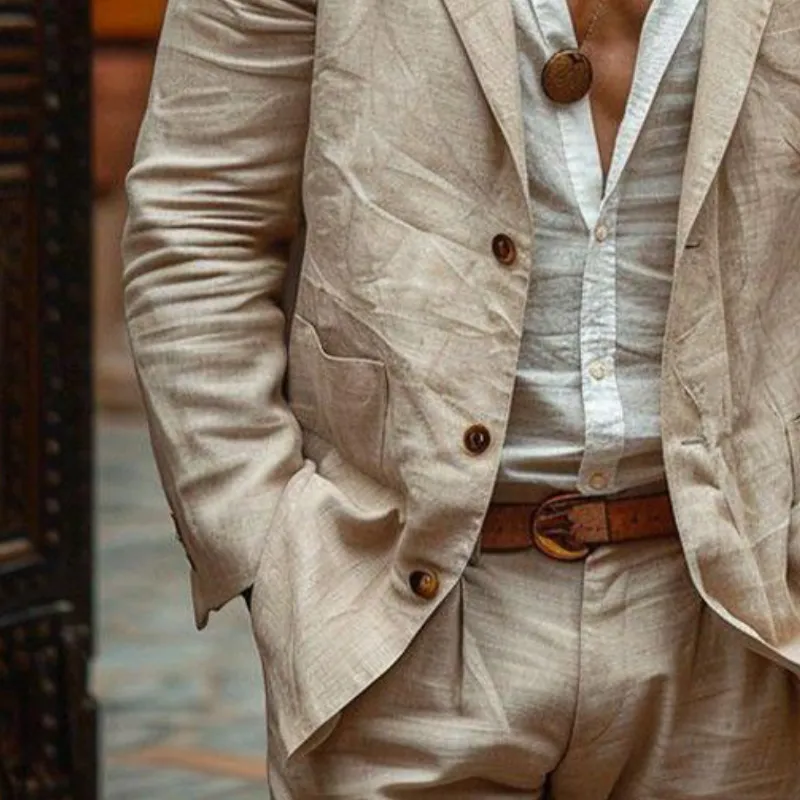 Men's Vintage Casual Single Breasted Linen Blazer 87471396K