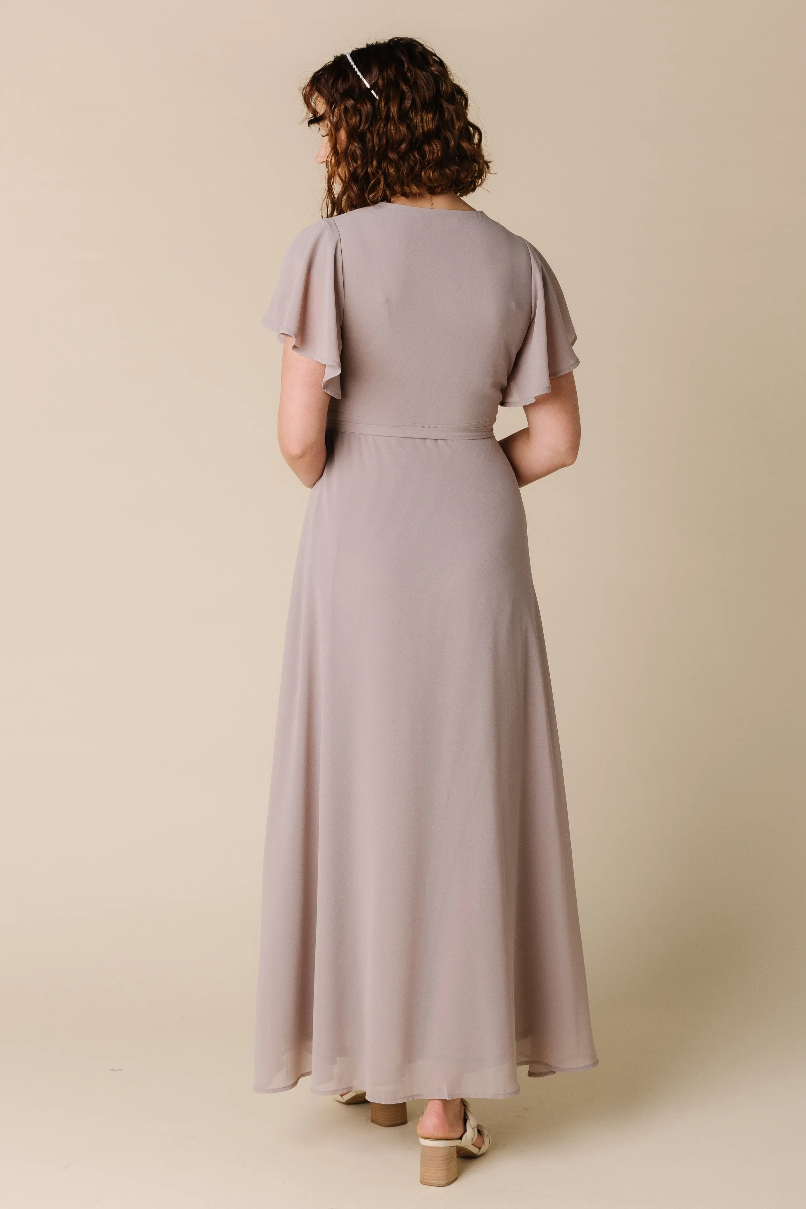 Naples Flutter Sleeve Wrap Maxi - Blush Taupe