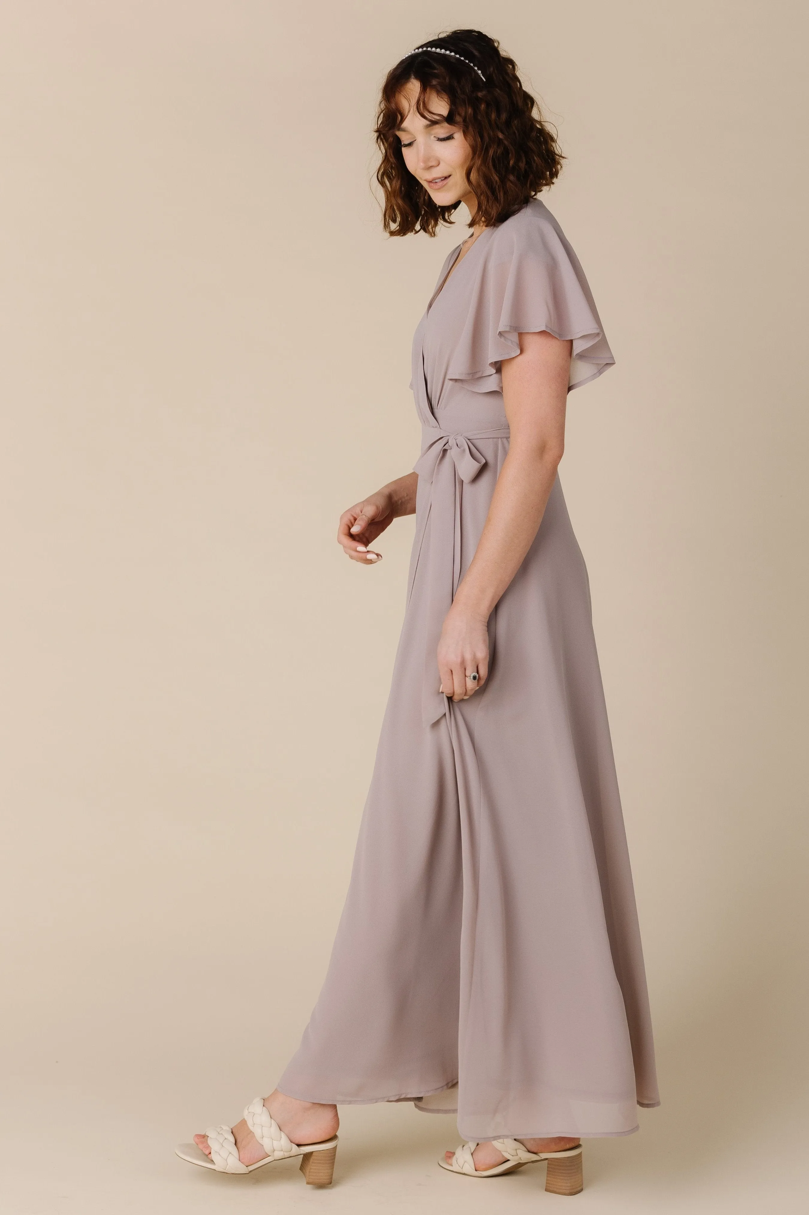 Naples Flutter Sleeve Wrap Maxi - Blush Taupe