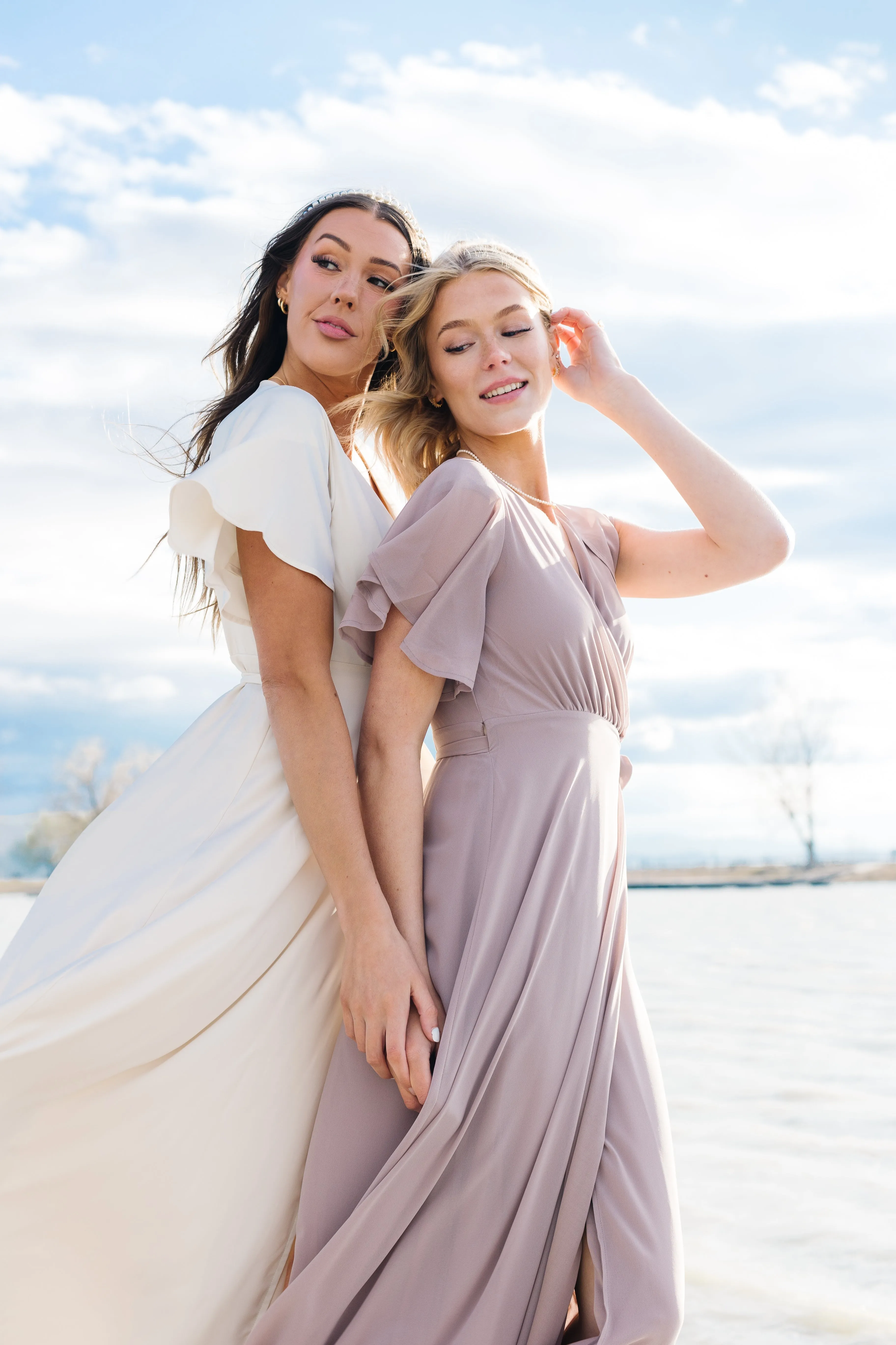 Naples Flutter Sleeve Wrap Maxi - Blush Taupe