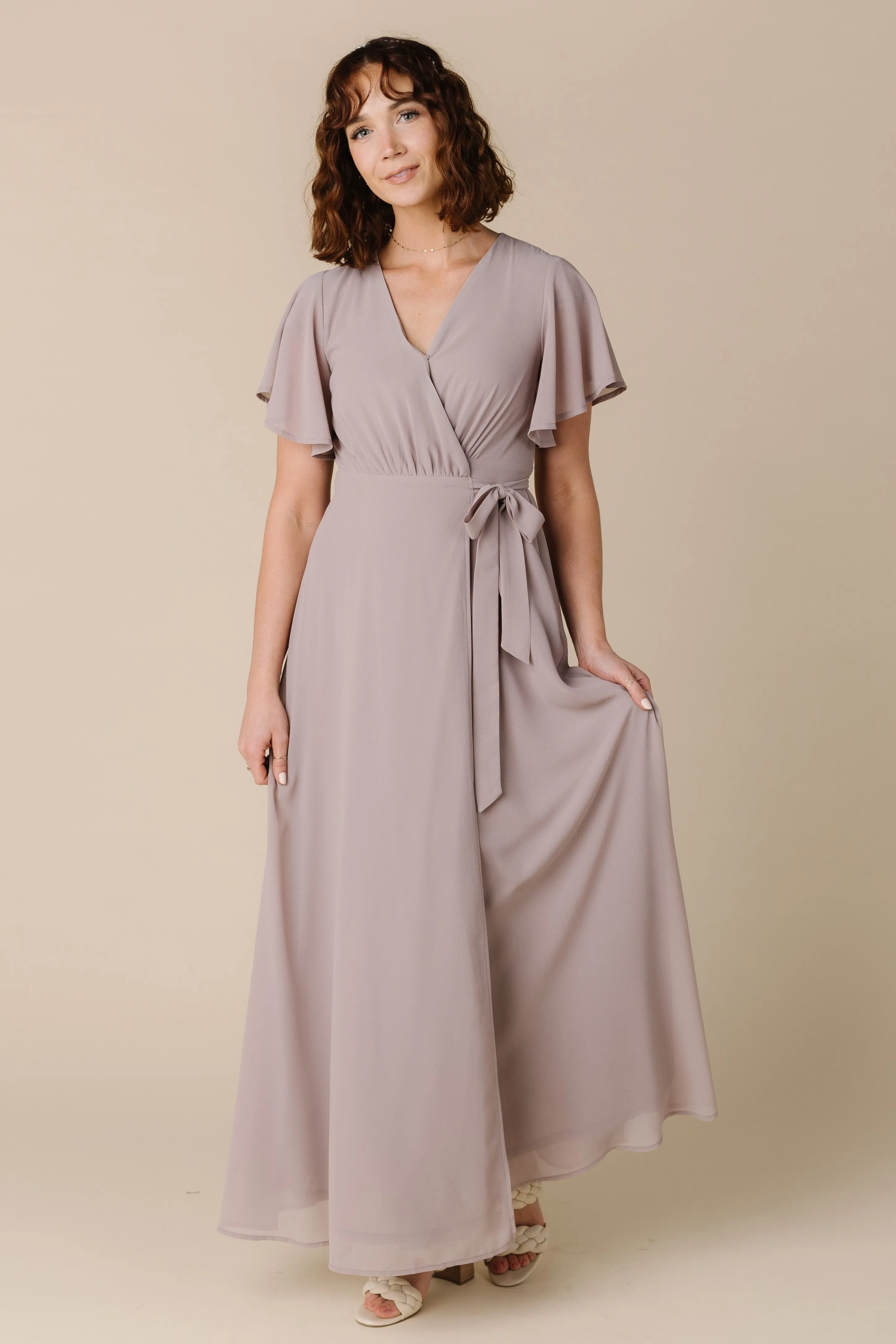 Naples Flutter Sleeve Wrap Maxi - Blush Taupe