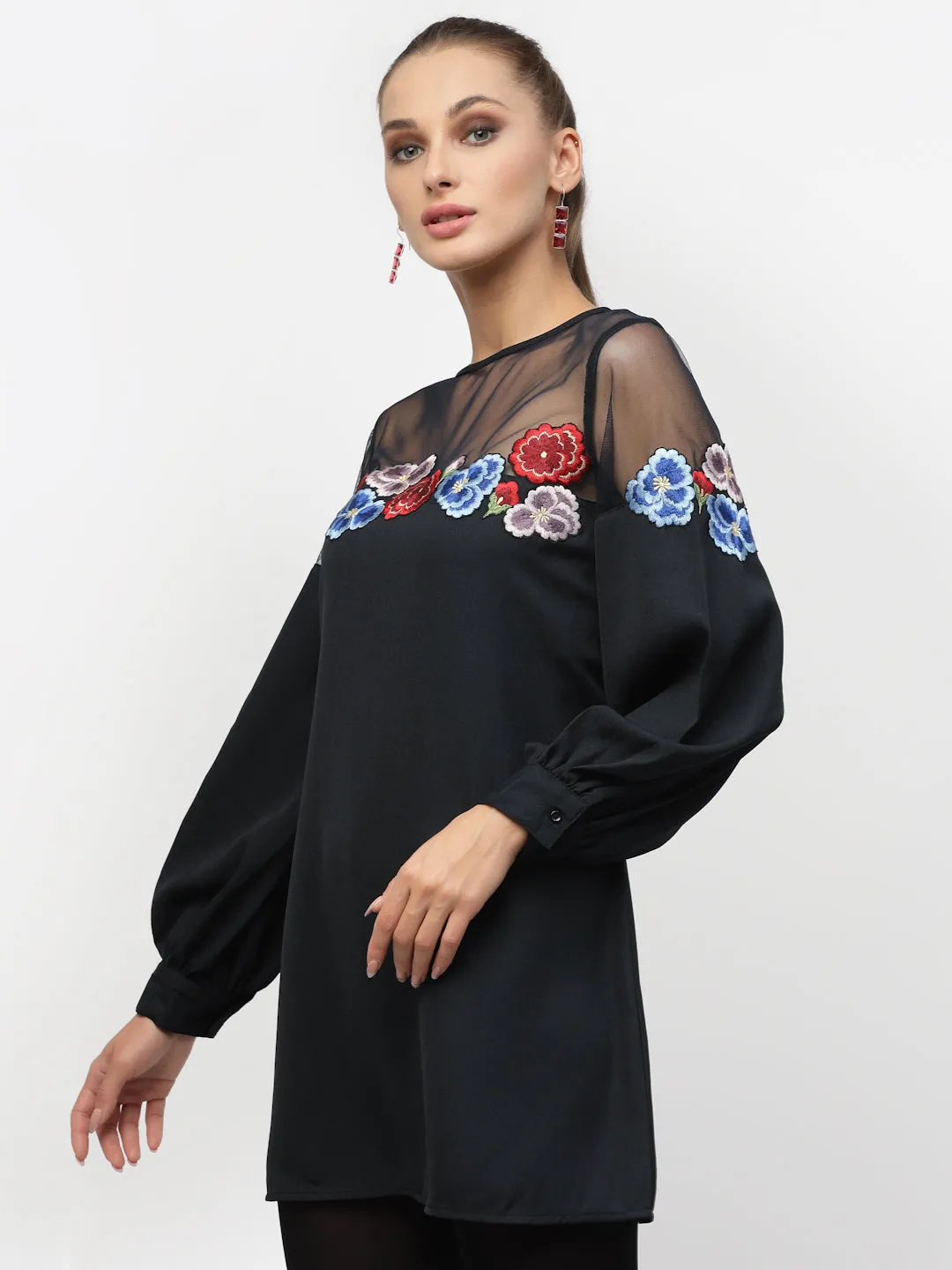 Navy Blue Embroidered Tunic