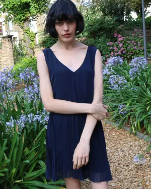 Navy chiffon pleated short dress