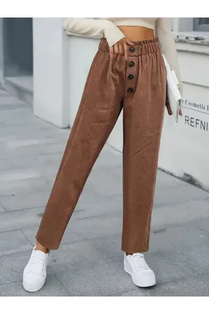 NicholesGifts Women Decorative Button High Waist Pants