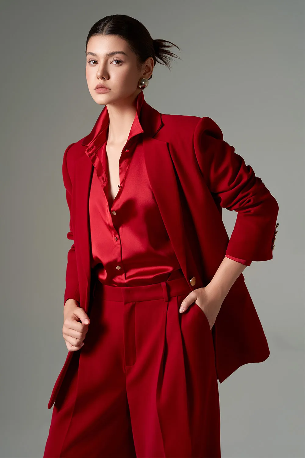 Noor Straight Notch Lapel Crepe Blazer