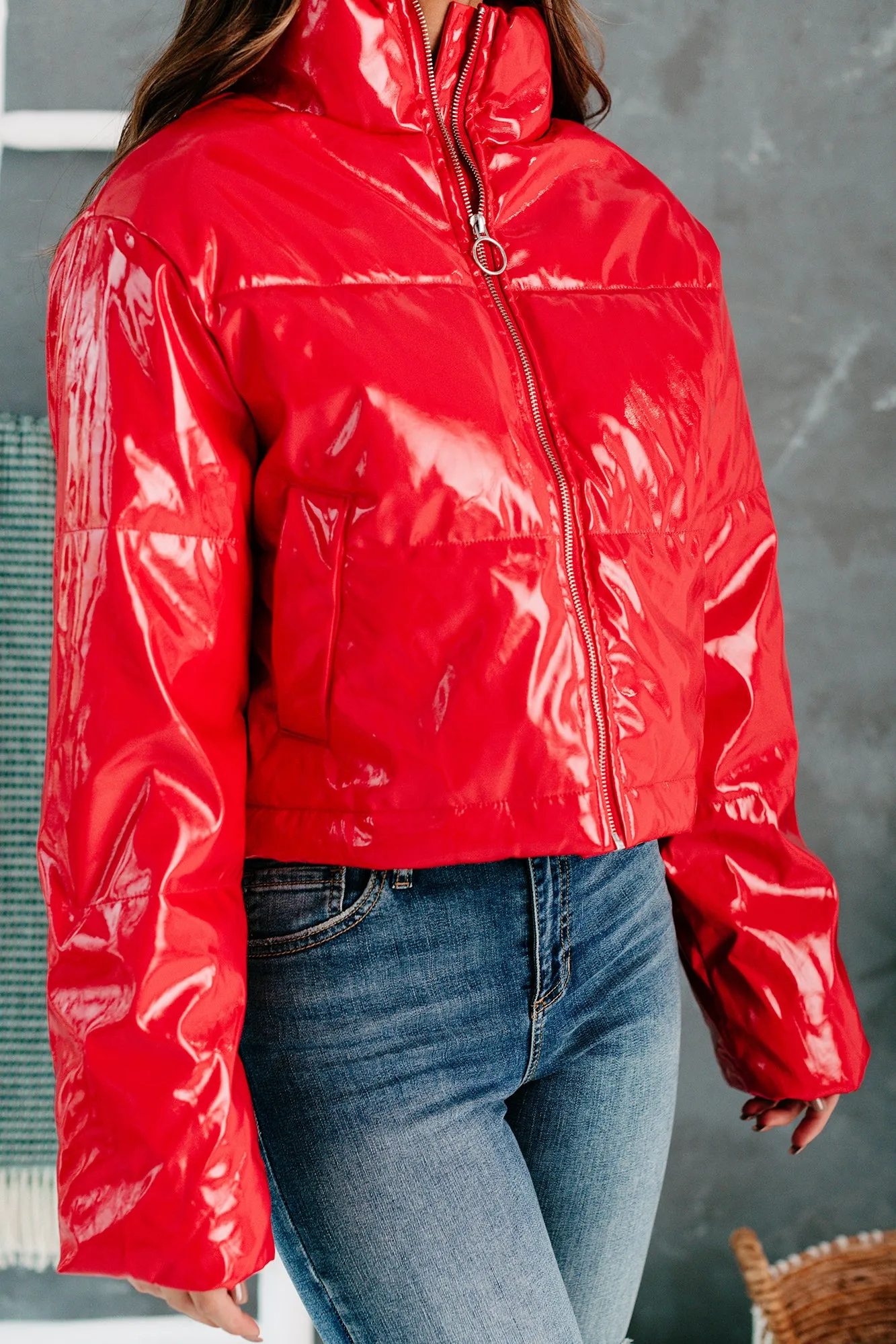 Not That Innocent Patent Leather Puffer Jacket (Red)