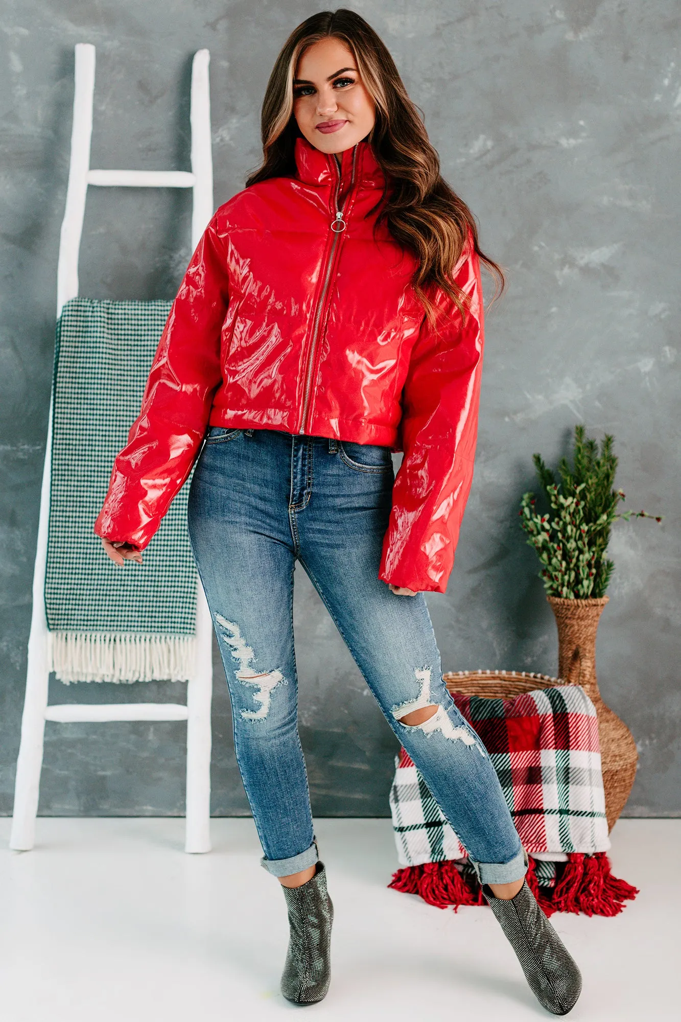 Not That Innocent Patent Leather Puffer Jacket (Red)