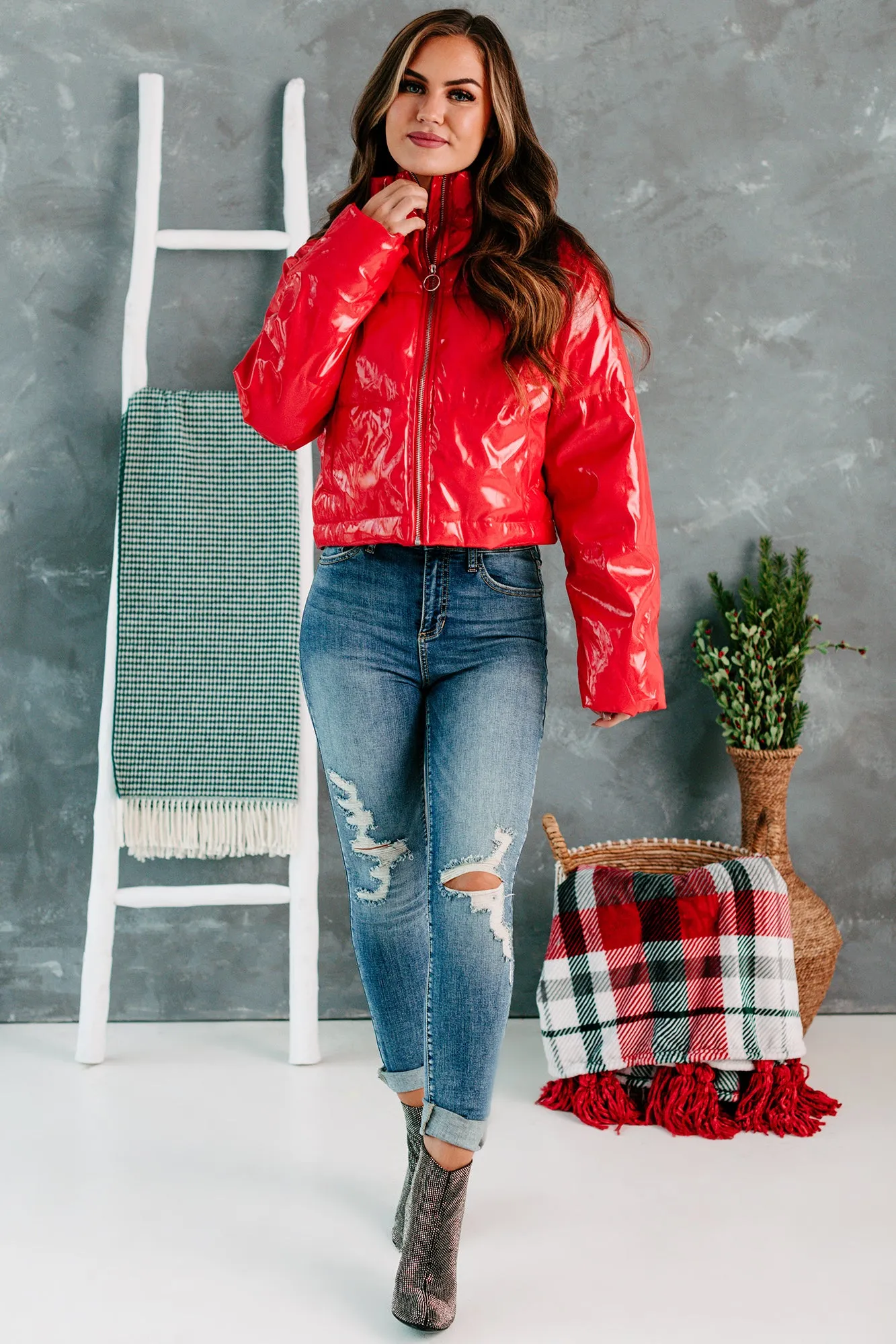 Not That Innocent Patent Leather Puffer Jacket (Red)