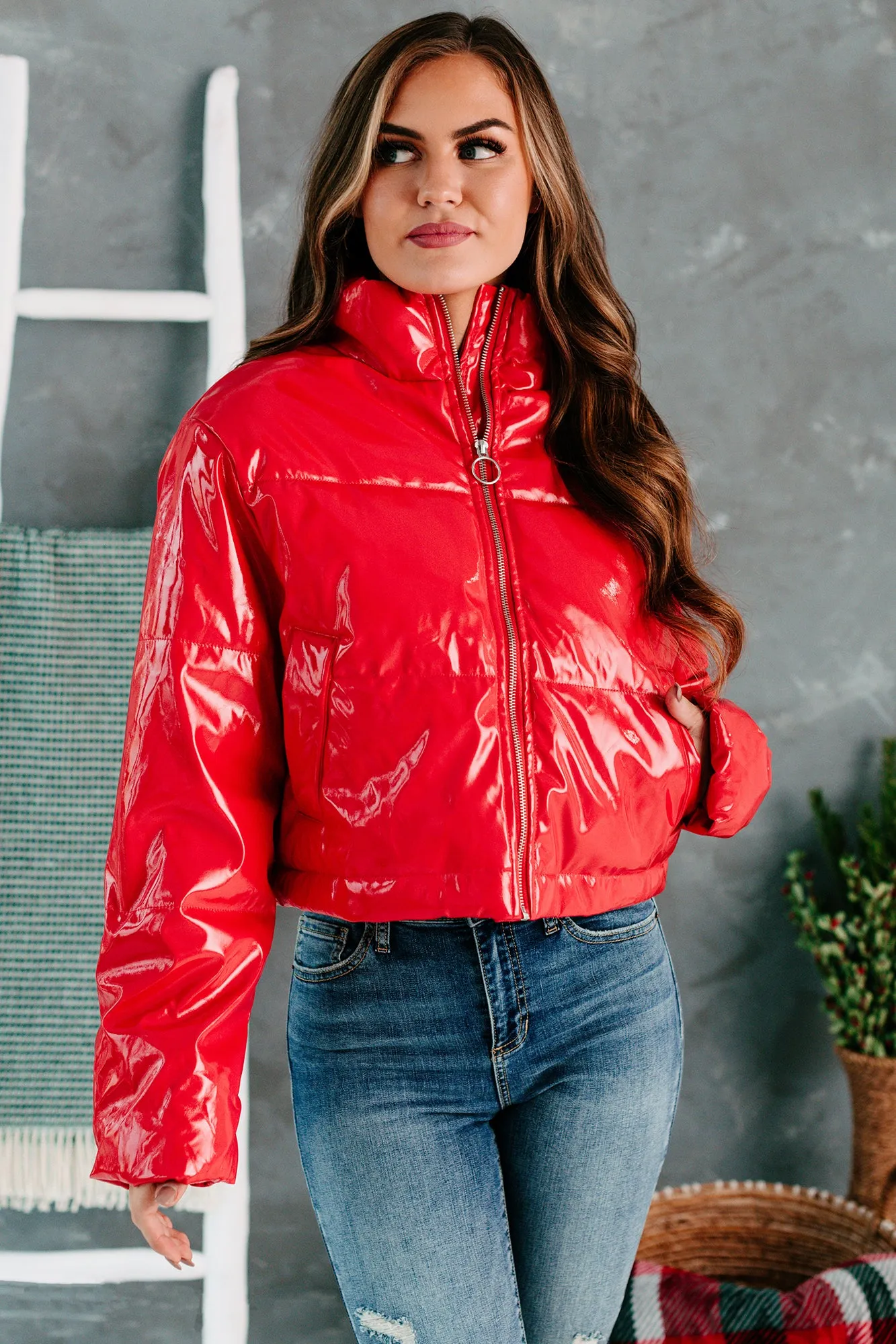 Not That Innocent Patent Leather Puffer Jacket (Red)