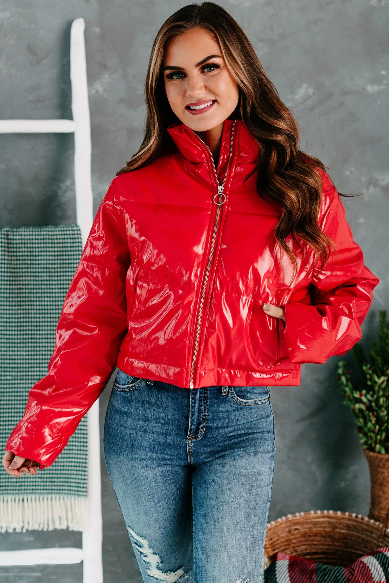 Not That Innocent Patent Leather Puffer Jacket (Red)